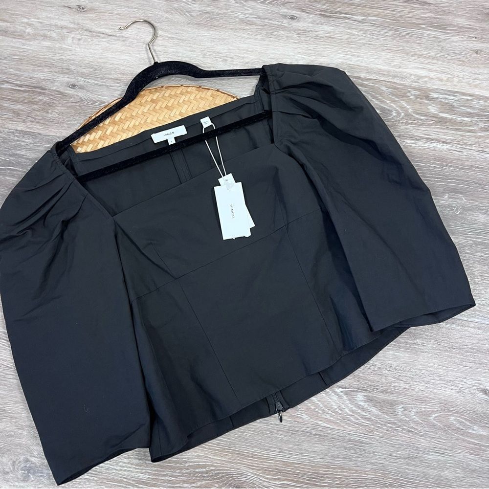 NWT VINCE‎ DRAPED 3/4 SLEEVE SQUARE NECK POPLIN TOP BLOUSE BLACK - Picture 3 of 8
